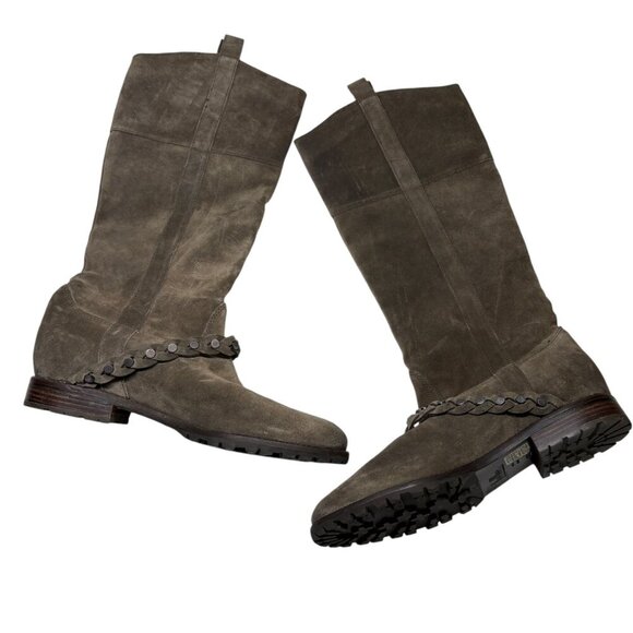 Belle by Sigerson Morrison Gray Brown Taupe Pull On Calf High Boots Size 10 - Picture 2 of 8